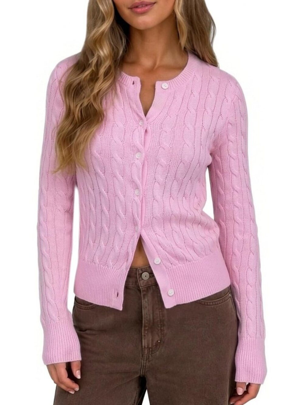 Lightweight Cable Knit Cardigan for Women | Fall Button Down Sweater
